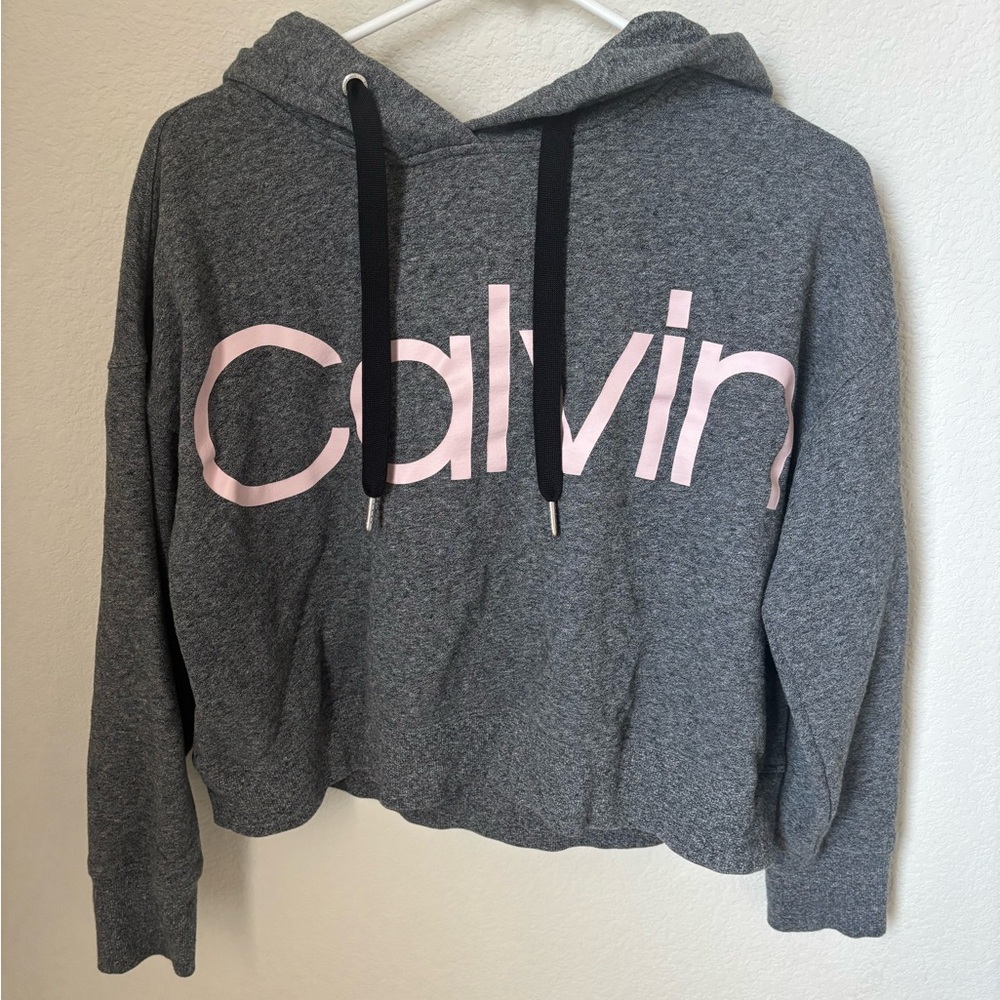 Calvin Klein Performance Gray Hoodie with Pink Logo